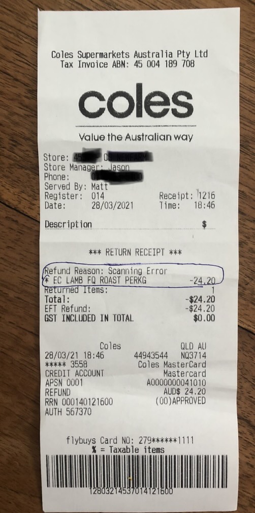 Coles receipt